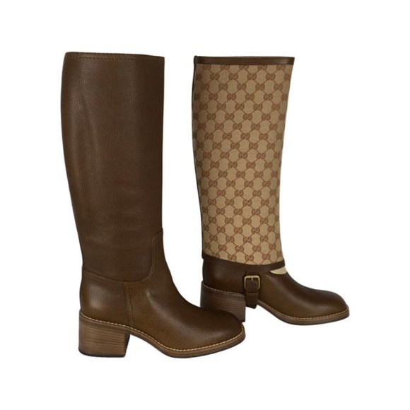 Gucci Women's Ruggine Cuir Monogram GG Print Removable Gaiter Boots DM15 - Picture 6 of 13